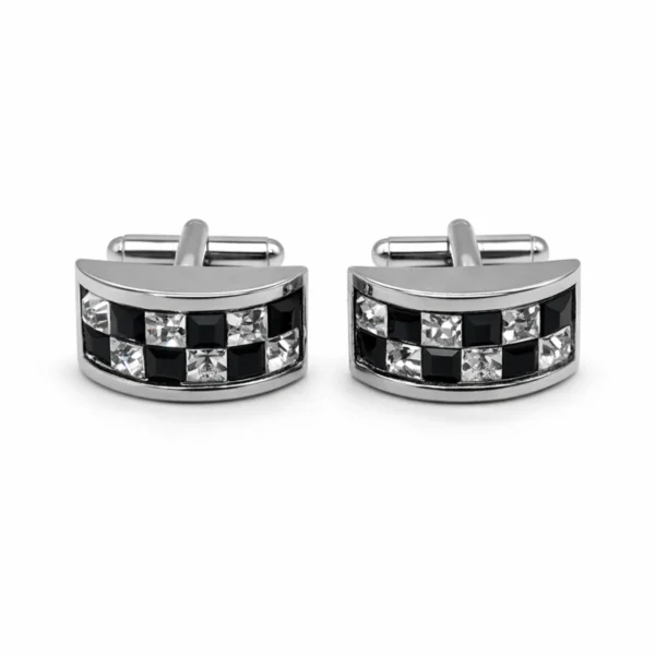 mavro-leuko-kristalo-maniketokoumpo-2137-kliklis.gr Μανικετόκουμπα Μαύρα με Λευκό Κρύσταλλο – Ασημί Περίγραμμα