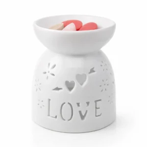 Λευκός Κεραμικός Αρωματιστής "LOVE" – Καυστήρας για Wax Melts & Αιθέρια Έλαια (9.5x7.5cm)