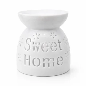 Λευκός Κεραμικός Αρωματιστής "Sweet Home" – Καυστήρας για Wax Melts & Αιθέρια Έλαια (9.5x7.5cm)