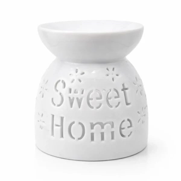 Λευκός Κεραμικός Αρωματιστής "Sweet Home" – Καυστήρας για Wax Melts & Αιθέρια Έλαια (9.5x7.5cm)