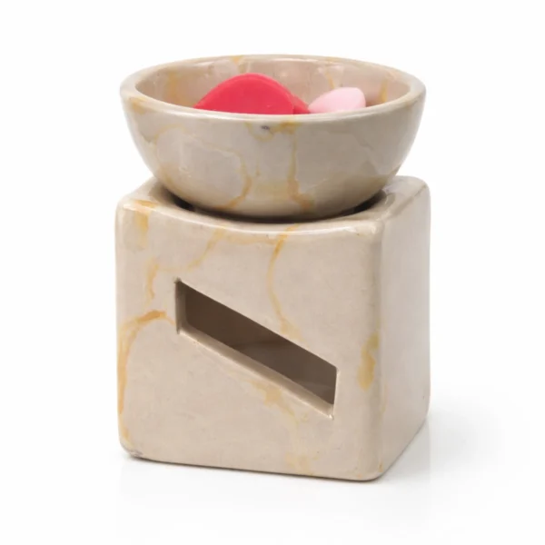 keramikos-kavstiras-kliklis.gr-wm05 Κεραμικός Αρωματιστής "Beige Marble" – Καυστήρας με Όψη Μαρμάρου για Wax Melts & Αιθέρια Έλαια (7x8cm)