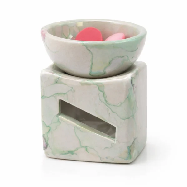 keramikos-kavstiras-kliklis.gr-wm06 Κεραμικός Αρωματιστής "Green Marble" – Καυστήρας με Όψη Μαρμάρου για Wax Melts & Αιθέρια Έλαια (7x8cm)