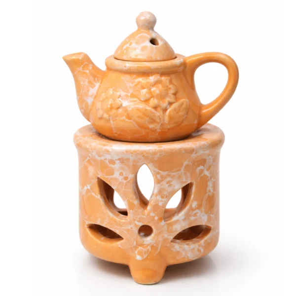 Κεραμικός Αρωματιστής "Teapot Orange" – Καυστήρας Τσαγιέρα 3 Τεμαχίων για Wax Melts & Αιθέρια Έλαια (14x7cm)