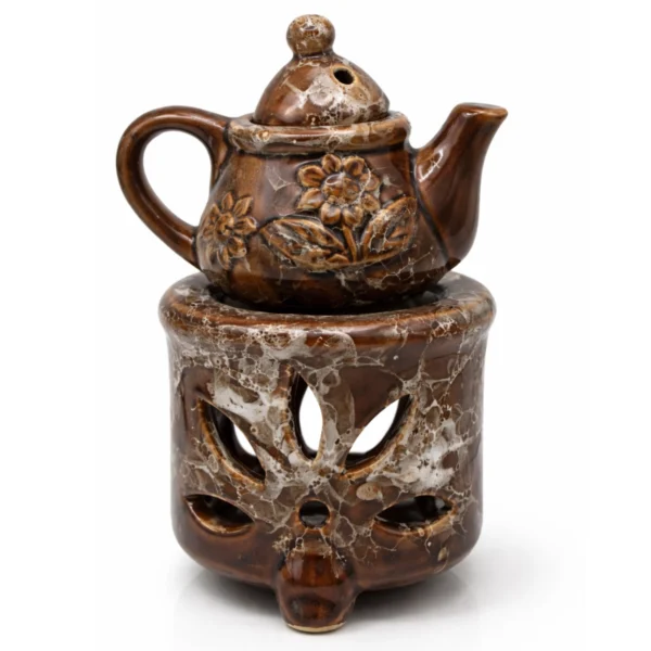 Κεραμικός Αρωματιστής "Antique Teapot Brown" – Καυστήρας Τσαγιέρα 3 Τεμαχίων για Wax Melts & Αιθέρια Έλαια (14x7cm)