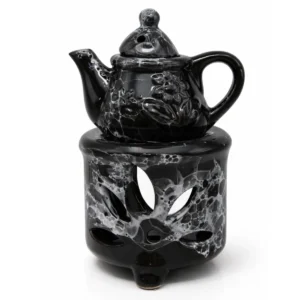 Κεραμικός Αρωματιστής "Midnight Marble Black" – Καυστήρας Τσαγιέρα 3 Τεμαχίων για Wax Melts & Αιθέρια Έλαια (14x7cm)