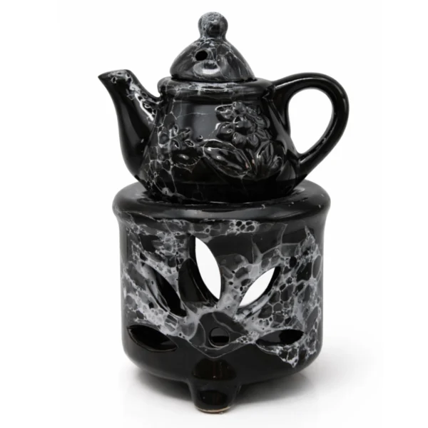 Κεραμικός Αρωματιστής "Midnight Marble Black" – Καυστήρας Τσαγιέρα 3 Τεμαχίων για Wax Melts & Αιθέρια Έλαια (14x7cm)