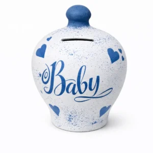 Κεραμικός Κουμπαράς “Pastel Blue” – Χειροποίητος με Παιδικά Μοτίβα