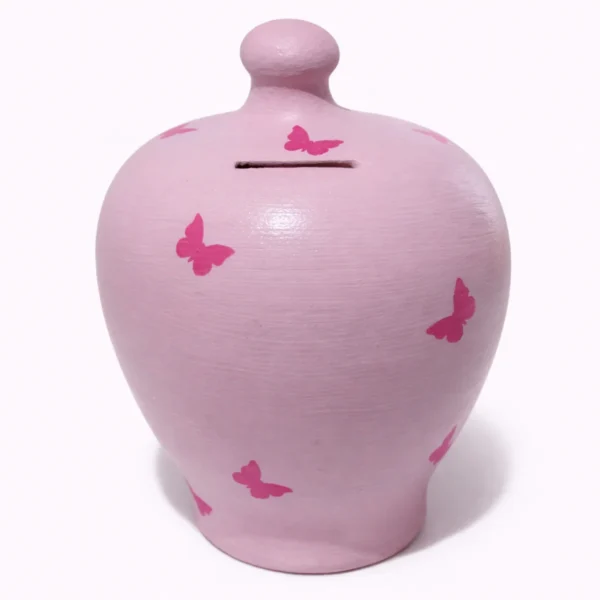 koumparas-butterflies-kliklis.gr-kou017-pink Κεραμικός Κουμπαράς με Πεταλούδες – Χειροποίητος