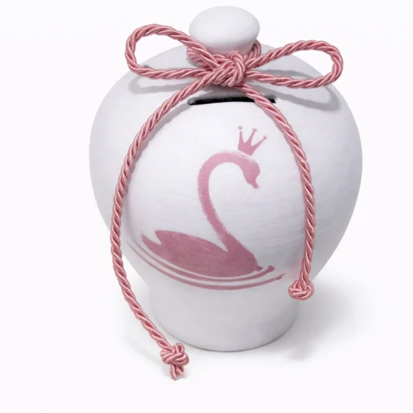 koumparas-girl-boy-kliklis.gr-kou015-swan Κεραμικός Κουμπαράς “Soft Pink” – Χειροποίητος με Ροζ Λεπτομέρειες