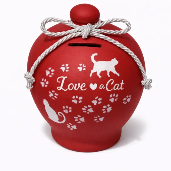 koumparas-love-cat-kliklis.gr-kou012-red Κεραμικός Κουμπαράς “Love of a Cat” – Χειροποίητος για Λάτρεις της Γάτας