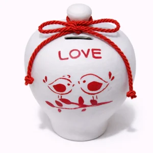 Κεραμικός Κουμπαράς “Love Stories” – Χειροποίητος με Σύμβολα Αγάπης