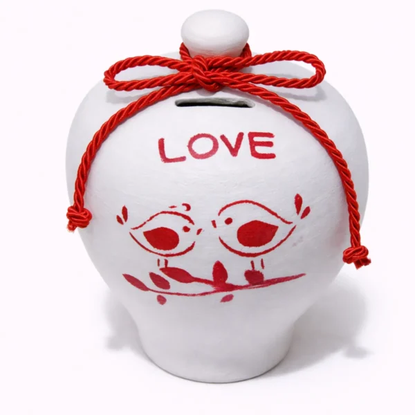 Κεραμικός Κουμπαράς “Love Stories” – Χειροποίητος με Σύμβολα Αγάπης