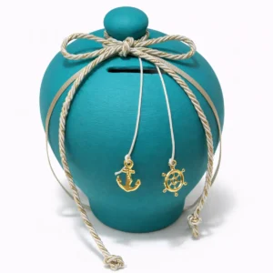 Κεραμικός Κουμπαράς “Nautical Charm” – Χειροποίητος με Διακοσμητικά Στοιχεία & Θαλασσινή Αισθητική