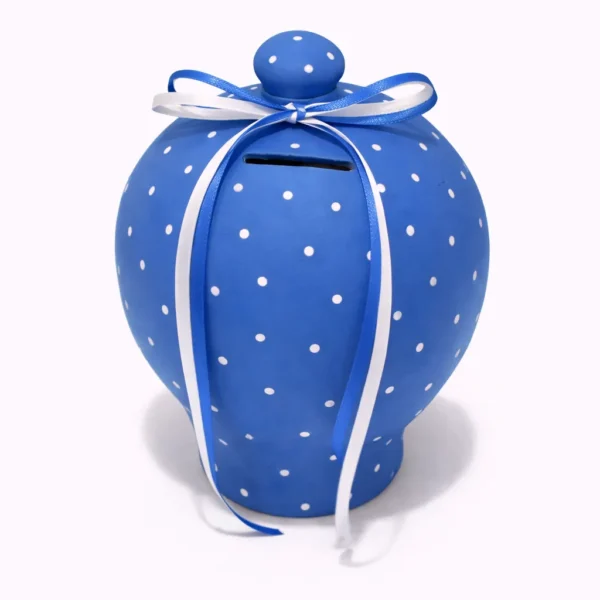 koumparas-polka-kliklis.gr-kou005-blue Κεραμικός Κουμπαράς “Polka Charm” – Χειροποίητος με Πουά σε Διάφορα Χρώματα