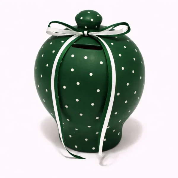 koumparas-polka-kliklis.gr-kou005-green Κεραμικός Κουμπαράς “Polka Charm” – Χειροποίητος με Πουά σε Διάφορα Χρώματα