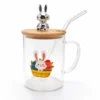 Γυάλινη Κούπα "Happy Rabbit" με Καλαμάκι 400ml