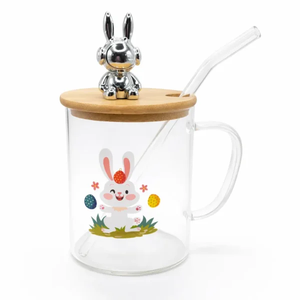 Γυάλινη Κούπα "Happy Rabbit" με Καλαμάκι 400ml