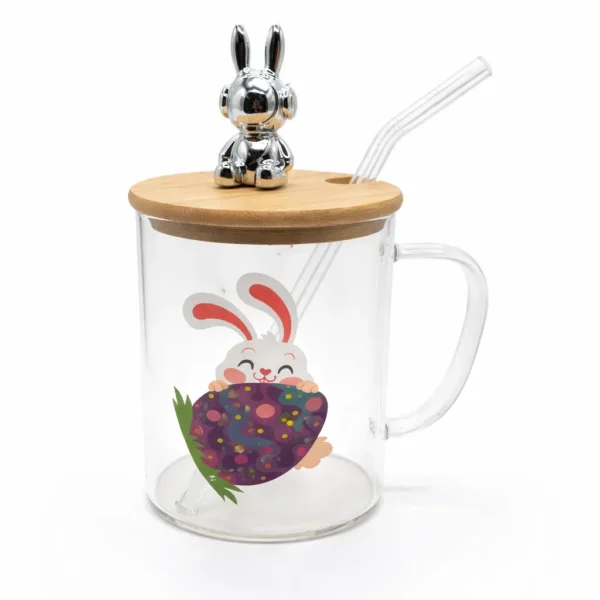 Γυάλινη Κούπα "Happy Rabbit" με Καλαμάκι 400ml