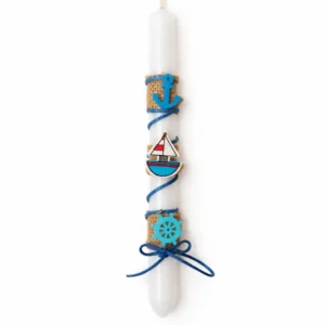 lampada-EC024-kliklis.gr Χειροποίητη Πασχαλινή Λαμπάδα "Little Sailor" με Ναυτικά Στοιχεία 35cm