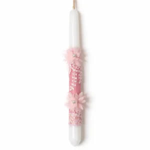 lampades-pasxalines-kliklis.gr-EC003 Χειροποίητη Πασχαλινή Λαμπάδα με Λουλούδια & Πέρλες