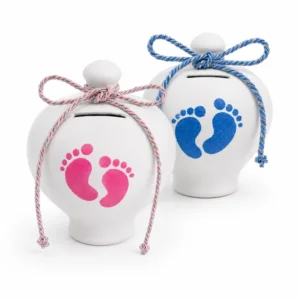 Κεραμικός Κουμπαράς “Baby Footprints” – Χειροποίητος με Ροζ & Μπλε Παιδικά Πατουσάκια
